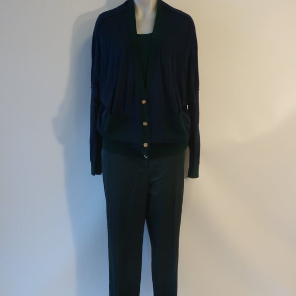 St. John Green 3Pc Set Wool Blend Cardigan/XL Sweater/L Flat Front Pants… - Picture 1 of 16